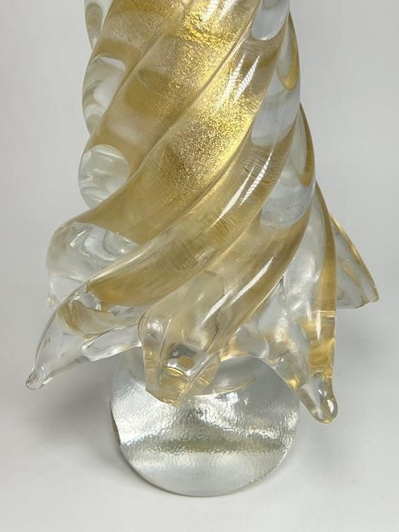 14 in Murano Glass Cenedese 1980s Italian Modern 24K Gold Dust Twisted Tree Sculpture