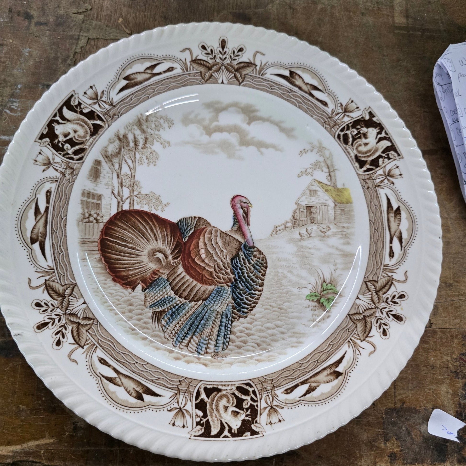 Johnson Bros Barnyard King Turkey Dinner Plate England 10.5" Hand Engraved - Bayshore Treasures