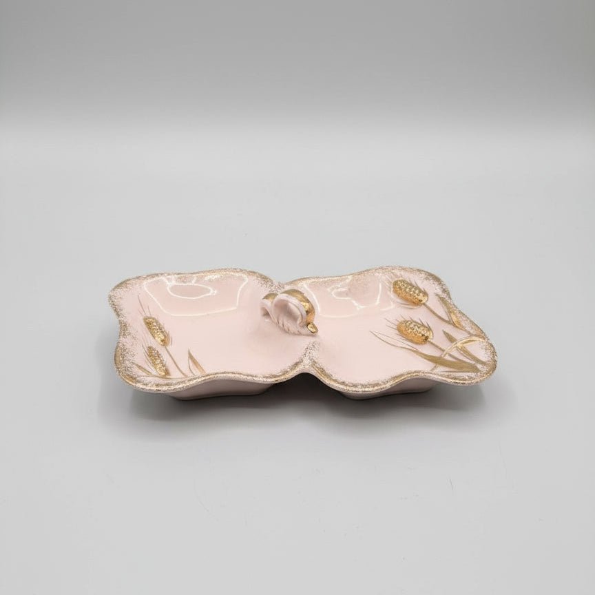 Lefton Vintage 1956 Porcelain Pink Gold Jewelry Candy Dish Wheat Hand Painted - Bayshore Treasures