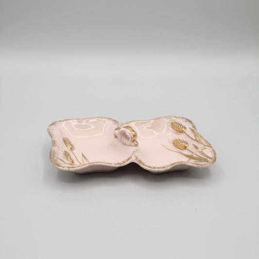 Lefton Vintage 1956 Porcelain Pink Gold Jewelry Candy Dish Wheat Hand Painted - Bayshore Treasures