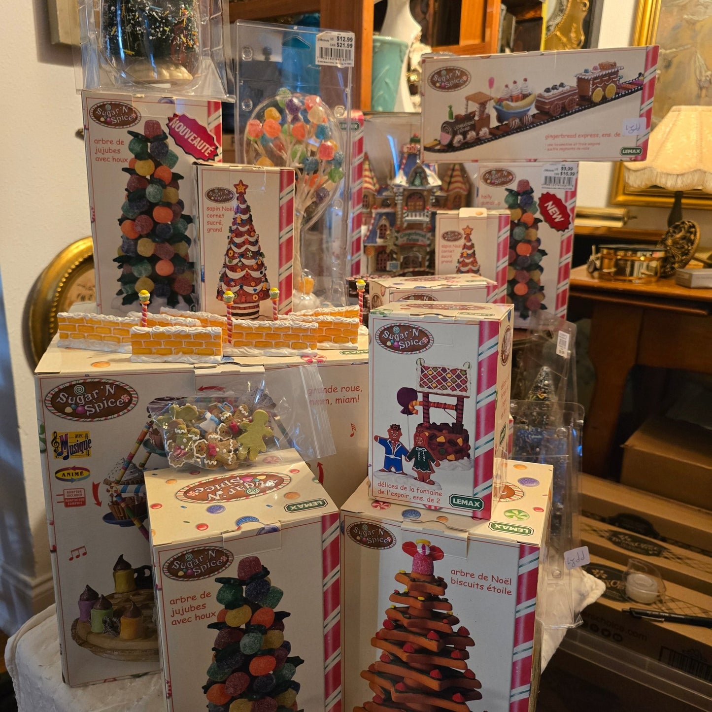 Lemax Sugar ‘N Spice 18 Pc Village Lot Gingerbread Palace Trees Train Christmas - Bayshore Treasures