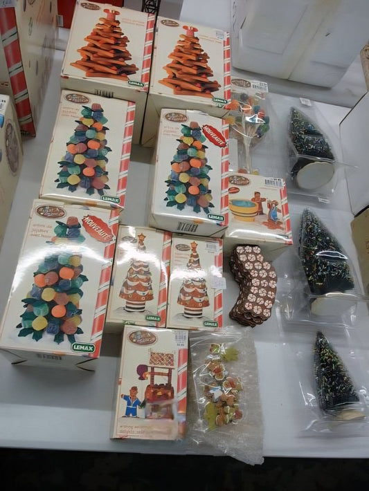 Lemax Sugar & Spice Lot of 10 Gumdrop Trees Yule Log Trees Cocoa Stand + More - Bayshore Treasures