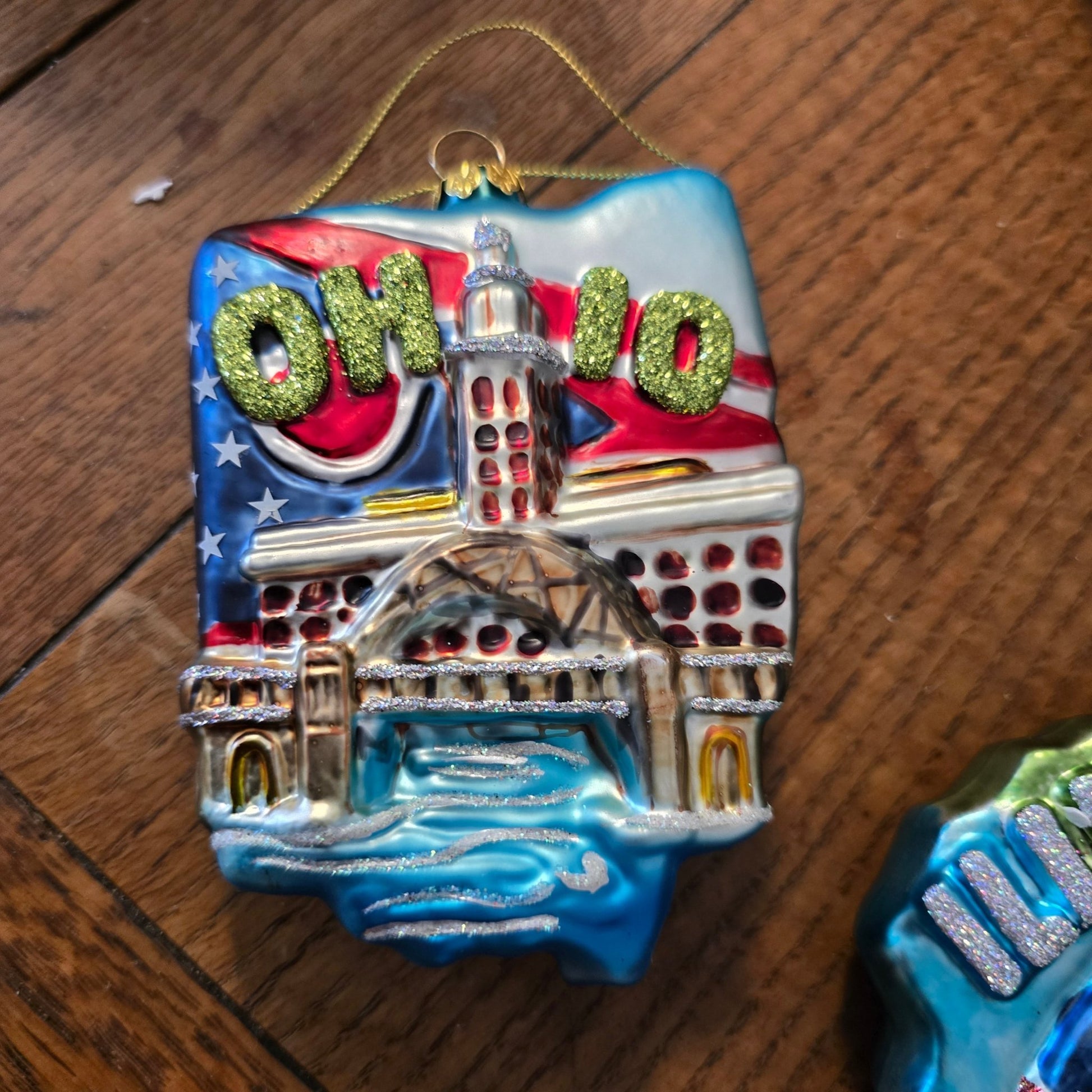 Lot of 10 Kurt Adler Noble Gems Cityscape State Glass Ornaments Hand Painted - Bayshore Treasures