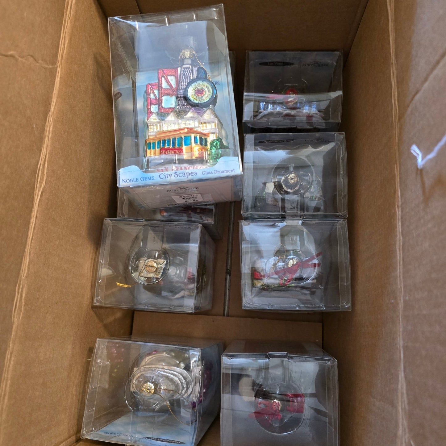 Lot of 10 Kurt Adler Noble Gems Cityscape State Glass Ornaments Hand Painted - Bayshore Treasures