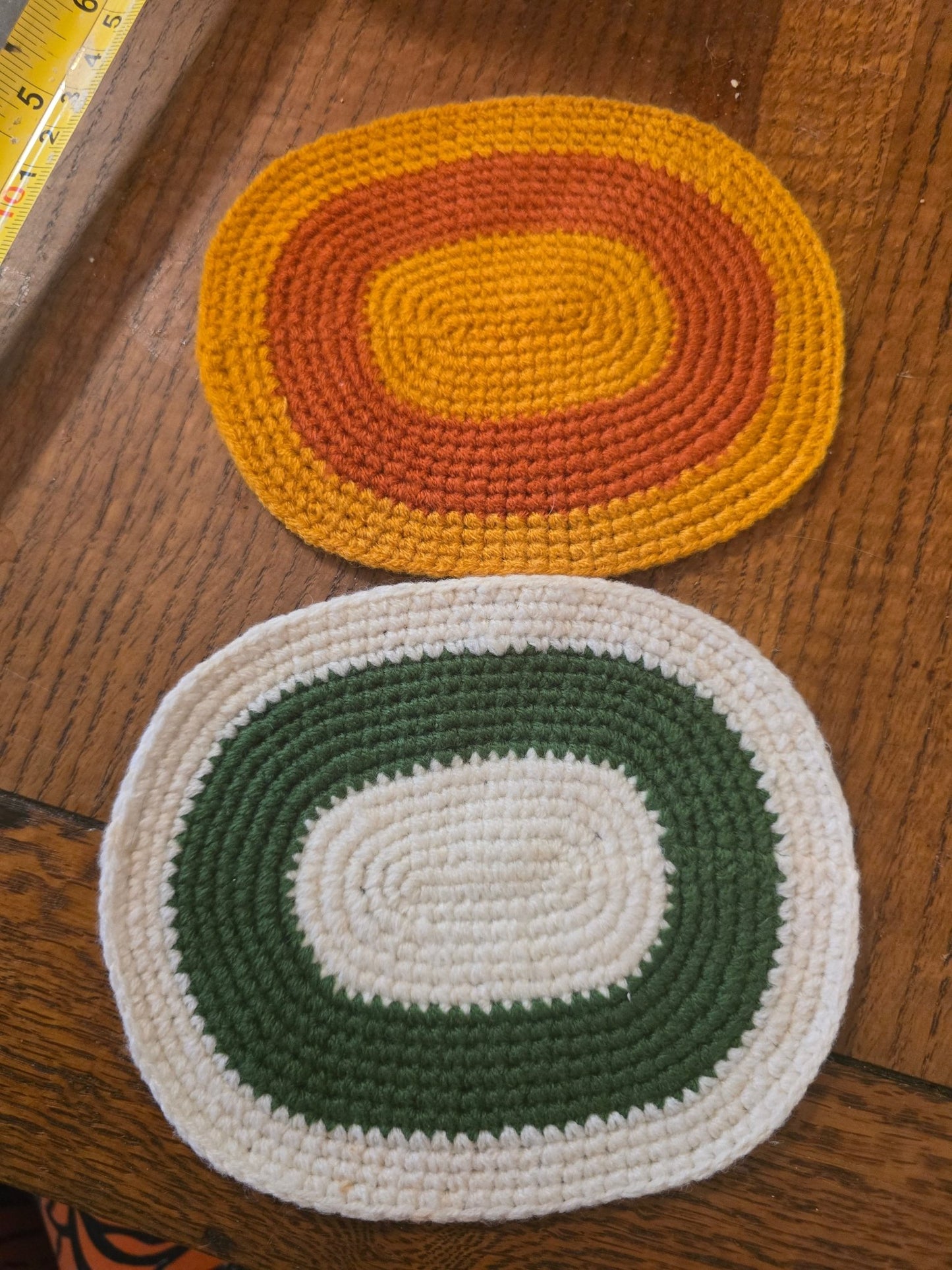 Lot of 2 Vintage Crocheted Dollhouse Rugs – Oval 6"x5" Miniature Carpets – Handmade 1:12 Scale - Bayshore Treasures