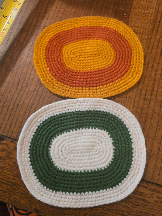 Lot of 2 Vintage Crocheted Dollhouse Rugs – Oval 6"x5" Miniature Carpets – Handmade 1:12 Scale - Bayshore Treasures
