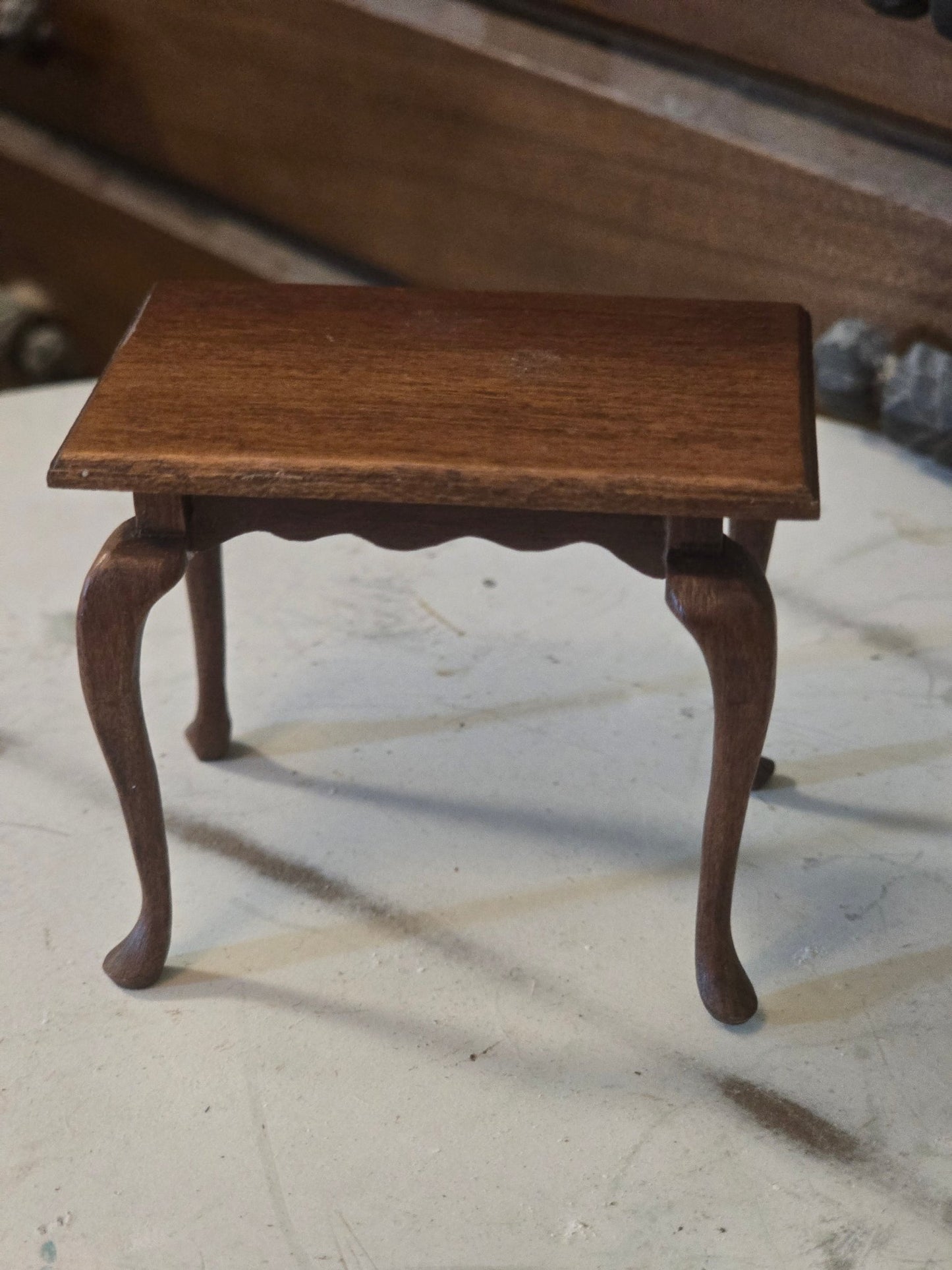 Lot of 2 Vintage Dollhouse Tables – Queen Anne & Ball & Claw Foot – Wood Miniature Furniture 1:12 Scale - Bayshore Treasures