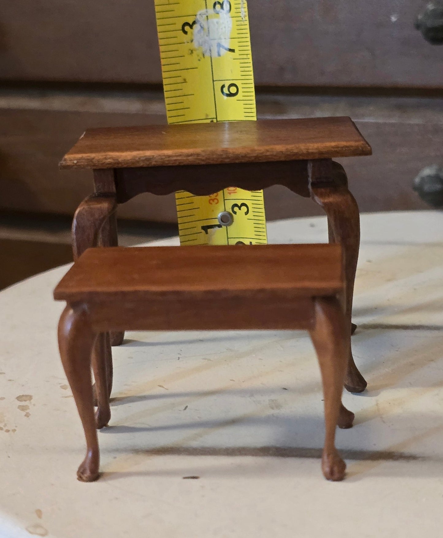 Lot of 2 Vintage Dollhouse Tables – Queen Anne & Ball & Claw Foot – Wood Miniature Furniture 1:12 Scale - Bayshore Treasures