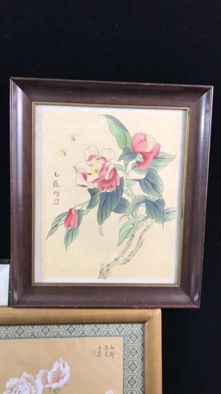 Lot of 5 Vintage Chinese Floral Paintings – Birds, Flowers, Bees – 1986 Expo Art - Bayshore Treasures