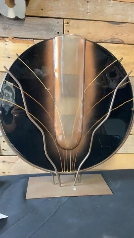 Mark Hines Studio Art Glass Vase on Metal Sculptural Stand – Signed Modernist - Bayshore Treasures