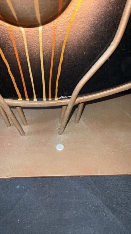 Mark Hines Studio Art Glass Vase on Metal Sculptural Stand – Signed Modernist - Bayshore Treasures