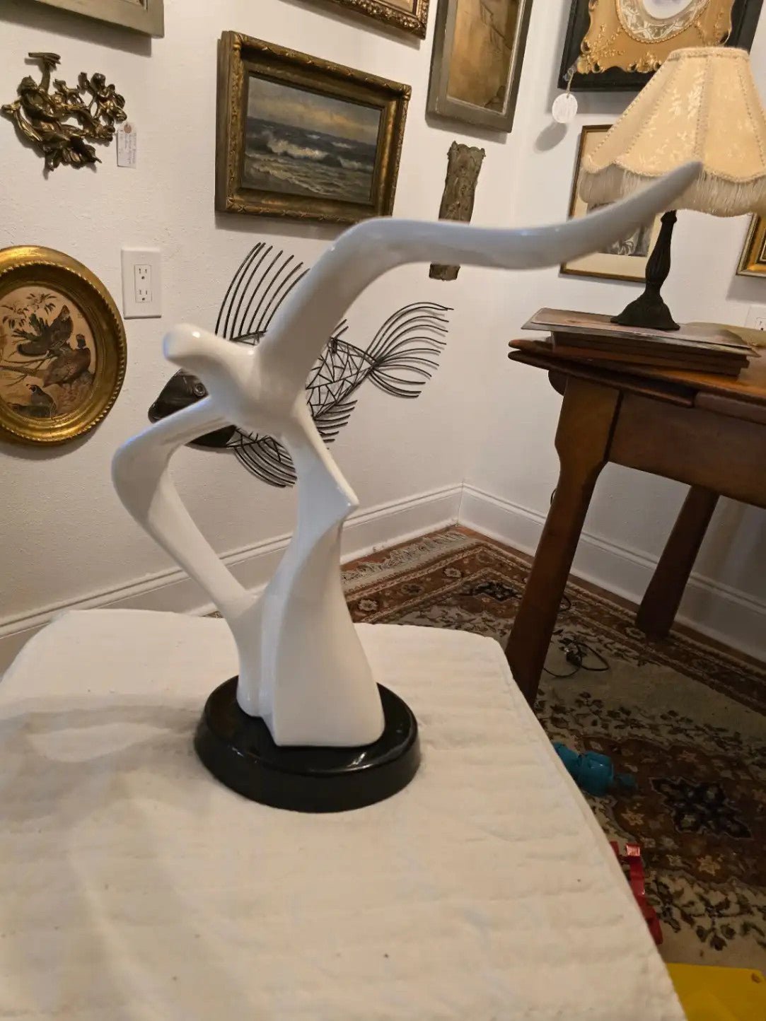 MCM White Ceramic Bird Seagull Sculpture Ceramic aprox 18in - Bayshore Treasures