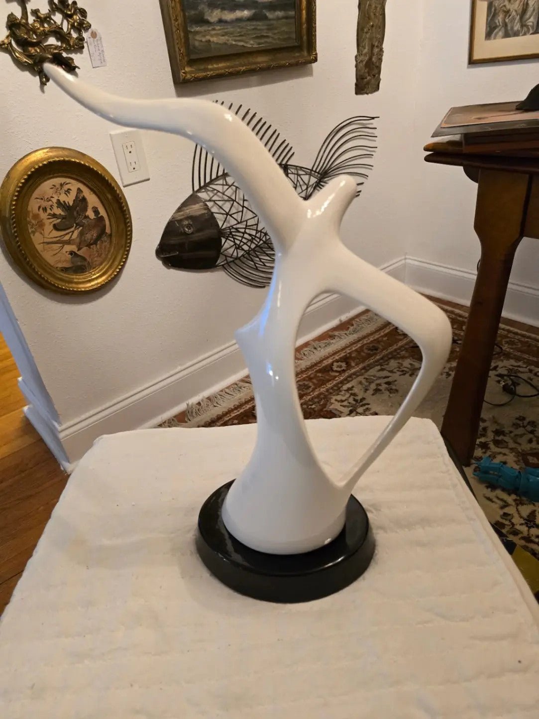 MCM White Ceramic Bird Seagull Sculpture Ceramic aprox 18in - Bayshore Treasures