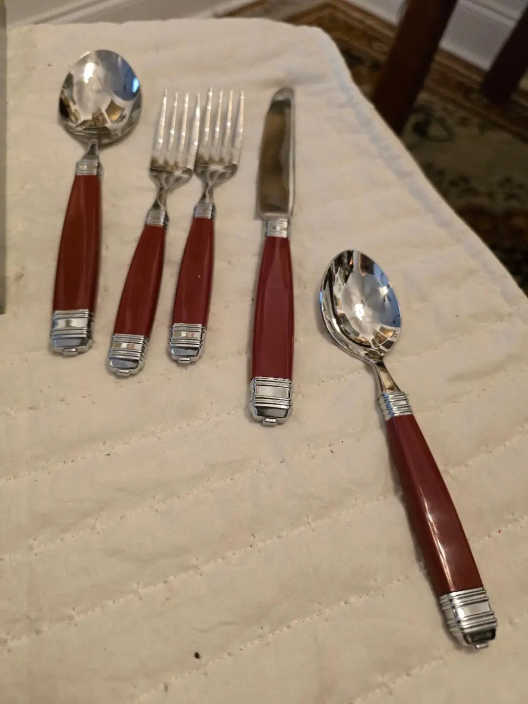Mikasa Continental Silver Flatware Set Stainless Steel Red Handle 5 Pieces - Bayshore Treasures
