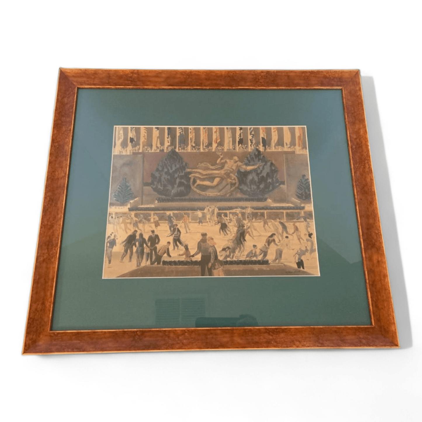 Millard Sheets Rockefeller Center Ice Skaters Art Print Framed 18x20 1951 - Bayshore Treasures