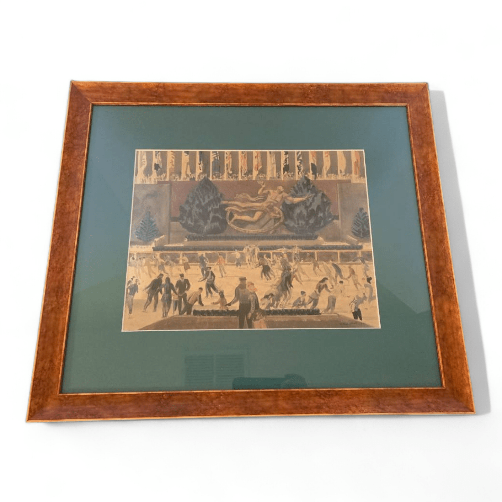 Millard Sheets Rockefeller Center Ice Skaters Art Print Framed 18x20 1951 - Bayshore Treasures