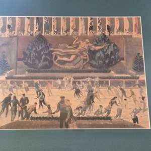 Millard Sheets Rockefeller Center Ice Skaters Art Print Framed 18x20 1951 - Bayshore Treasures
