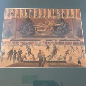 Millard Sheets Rockefeller Center Ice Skaters Art Print Framed 18x20 1951 - Bayshore Treasures