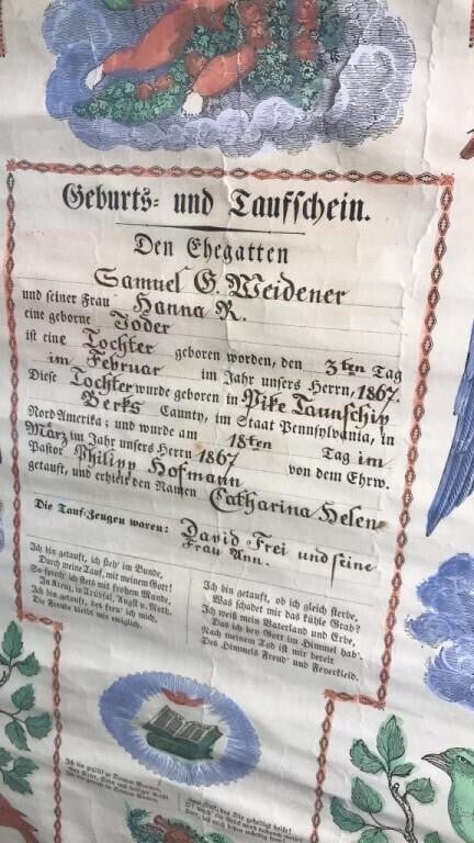 Pennsylvania antique Fraktur - Bayshore Treasures