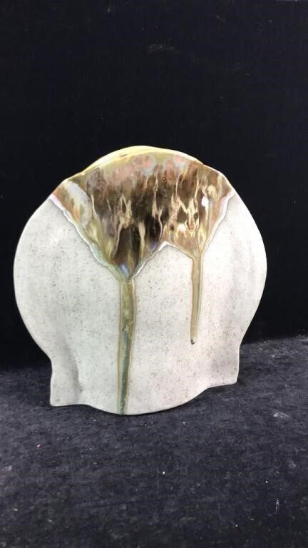 Handmade Art Pottery Slab Vase 12x12 Drip Glaze Studio Ceramic Sculptural