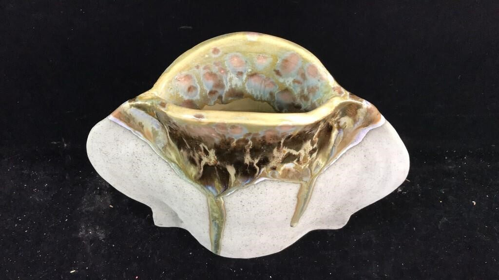 Handmade Art Pottery Slab Vase 12x12 Drip Glaze Studio Ceramic Sculptural