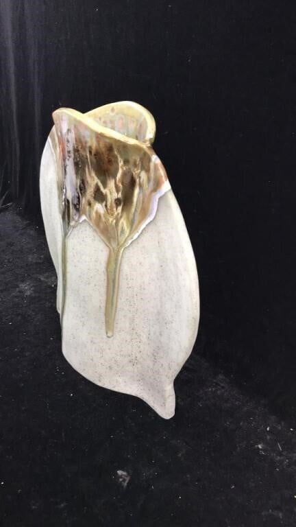 Handmade Art Pottery Slab Vase 12x12 Drip Glaze Studio Ceramic Sculptural