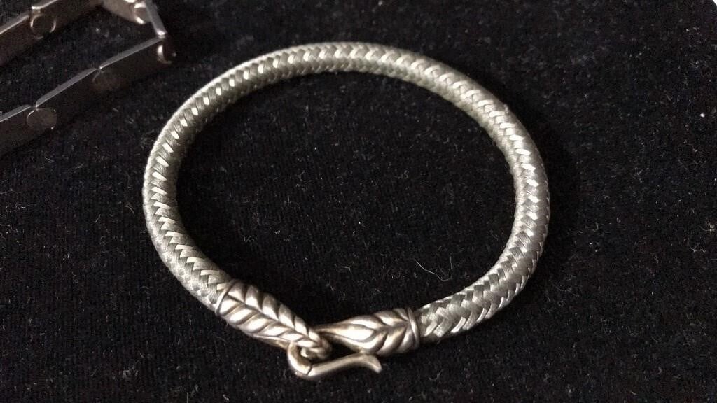 David Yurman Sterling Silver Braided Bracelet – Hook Clasp – Classic Design