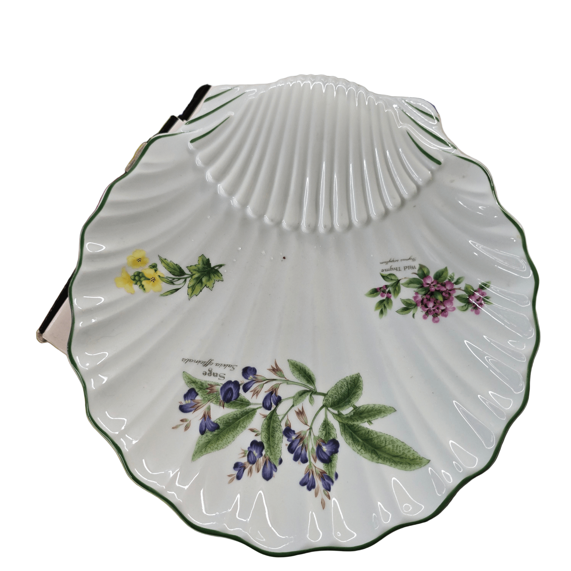 Royal Worcester Worcester Herbs Shell Plate 1990 England Herb Floral Dish - Bayshore Treasures