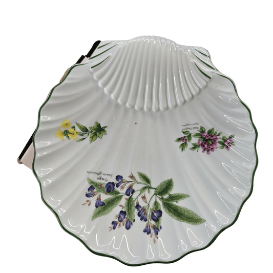 Royal Worcester Worcester Herbs Shell Plate 1990 England Herb Floral Dish - Bayshore Treasures