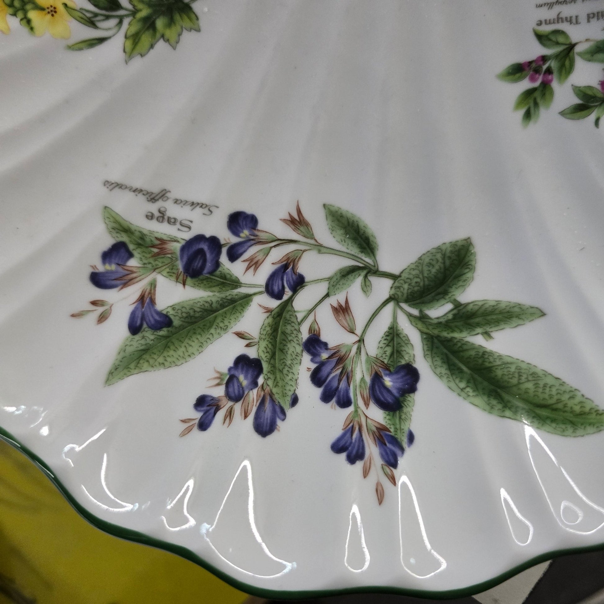 Royal Worcester Worcester Herbs Shell Plate 1990 England Herb Floral Dish - Bayshore Treasures