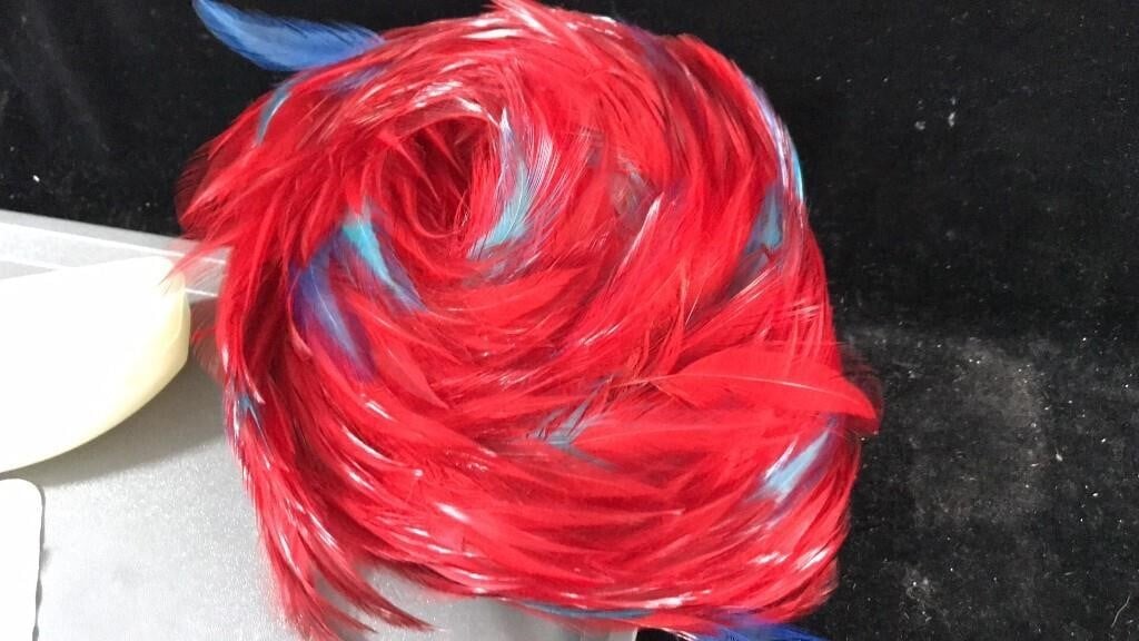 Vintage 1950's red Feather Pill Box Hat - Bayshore Treasures