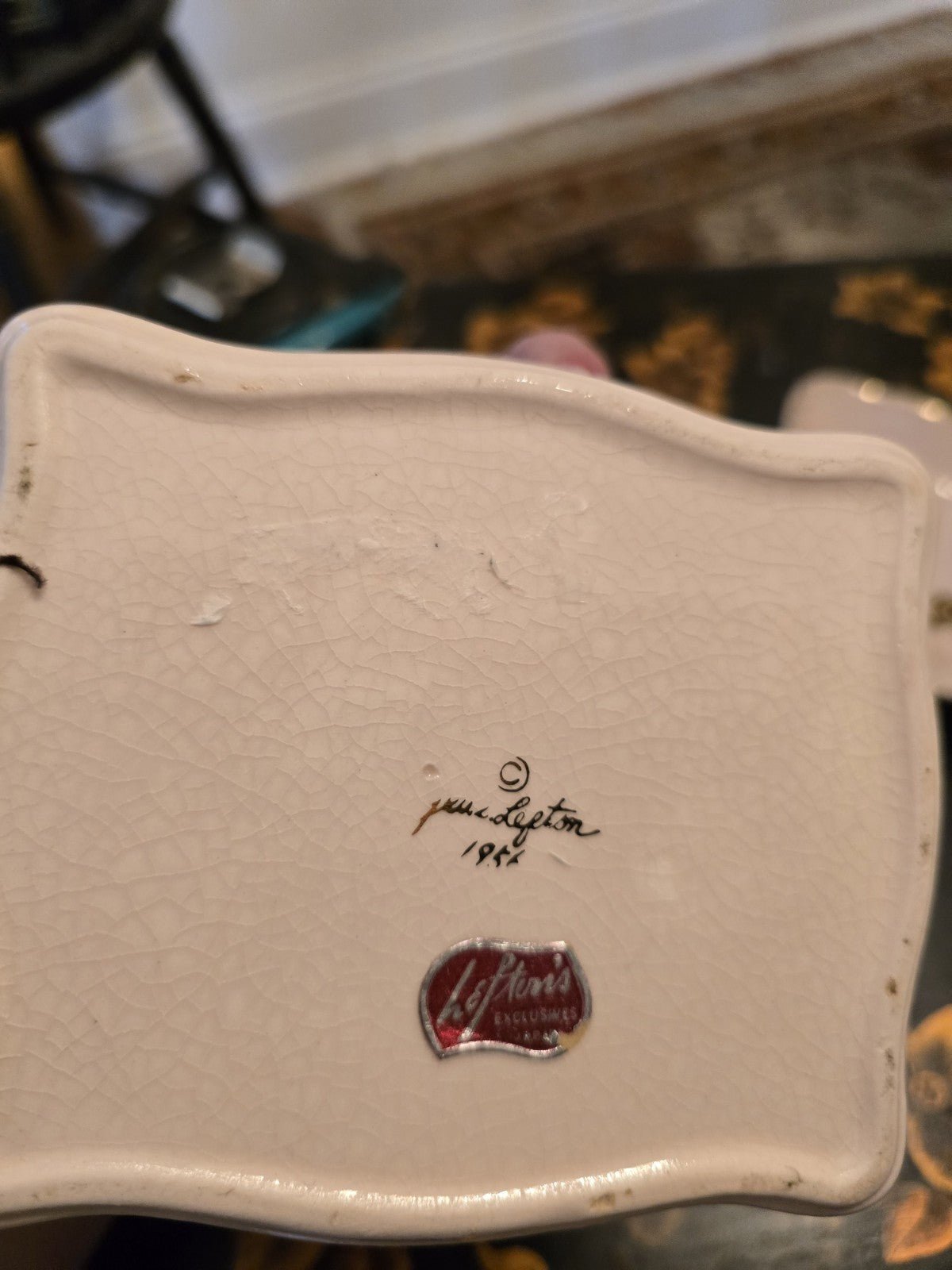 Vintage 1956 Porcelain Trinket Box Lefton Pink/Gold Wheat Design 2 Ring Dishes - Bayshore Treasures