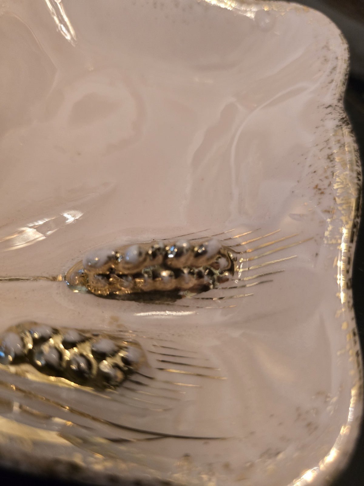 Vintage 1956 Porcelain Trinket Box Lefton Pink/Gold Wheat Design 2 Ring Dishes - Bayshore Treasures