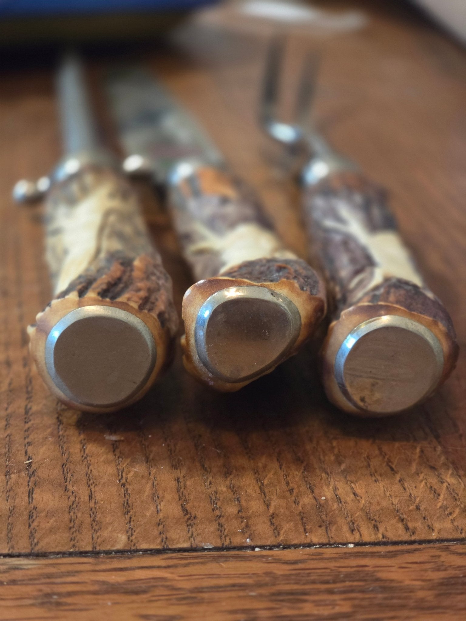 Vintage Anton Wingen Othello Solingen Germany Stag Handle 3pc Carving Set Deer Scene - Bayshore Treasures