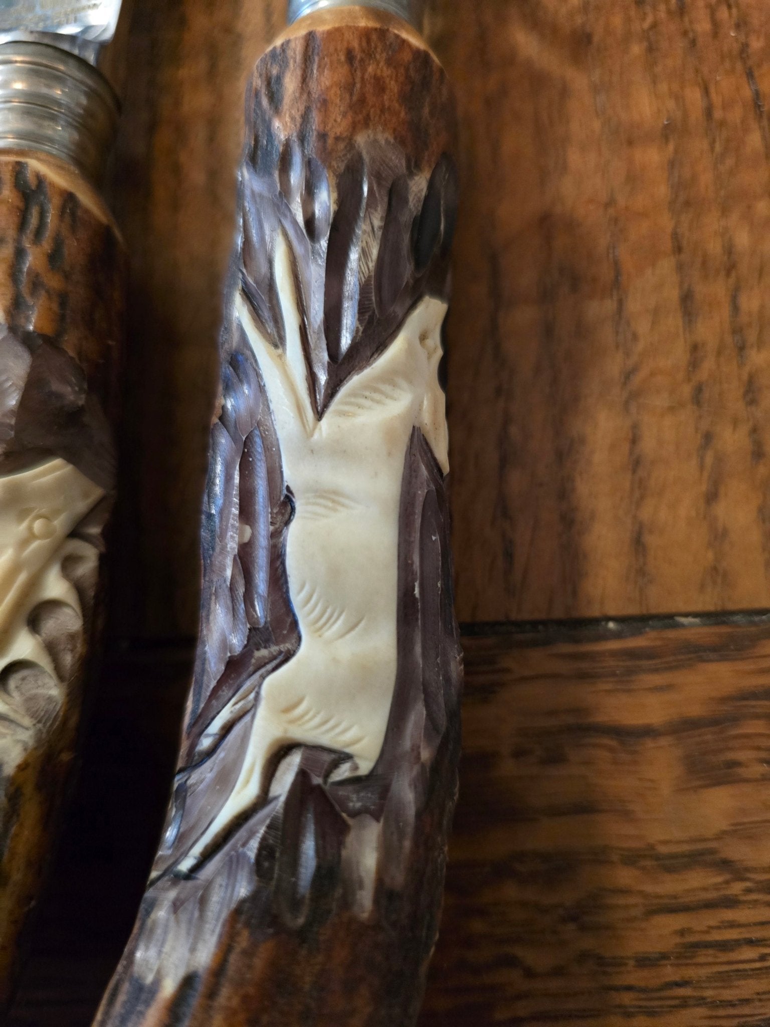 Vintage Anton Wingen Othello Solingen Germany Stag Handle 3pc Carving Set Deer Scene - Bayshore Treasures