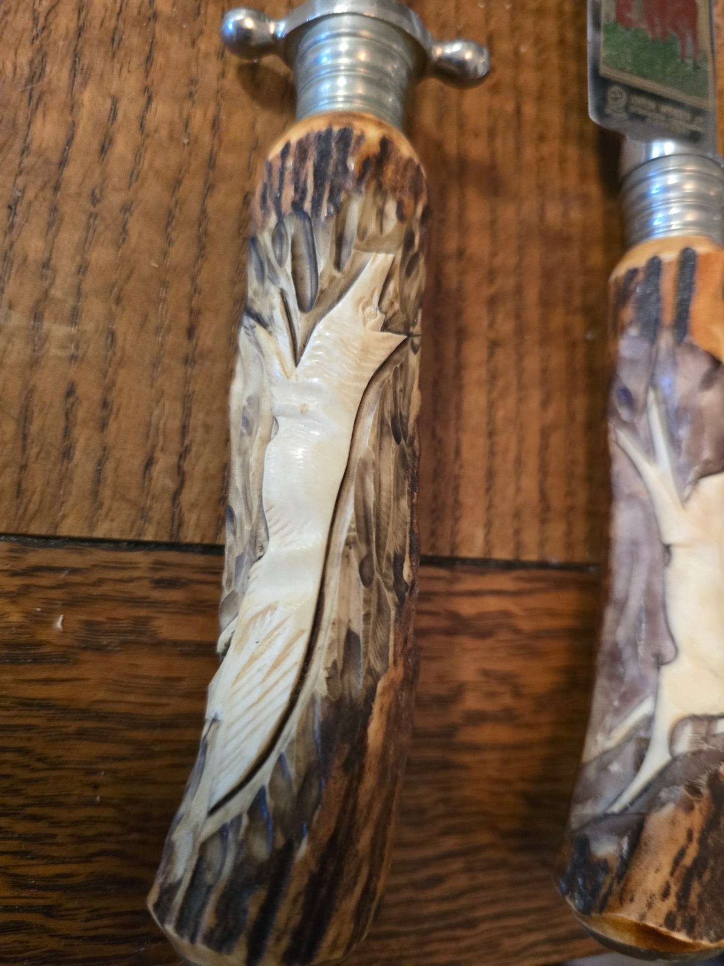 Vintage Anton Wingen Othello Solingen Germany Stag Handle 3pc Carving Set Deer Scene - Bayshore Treasures