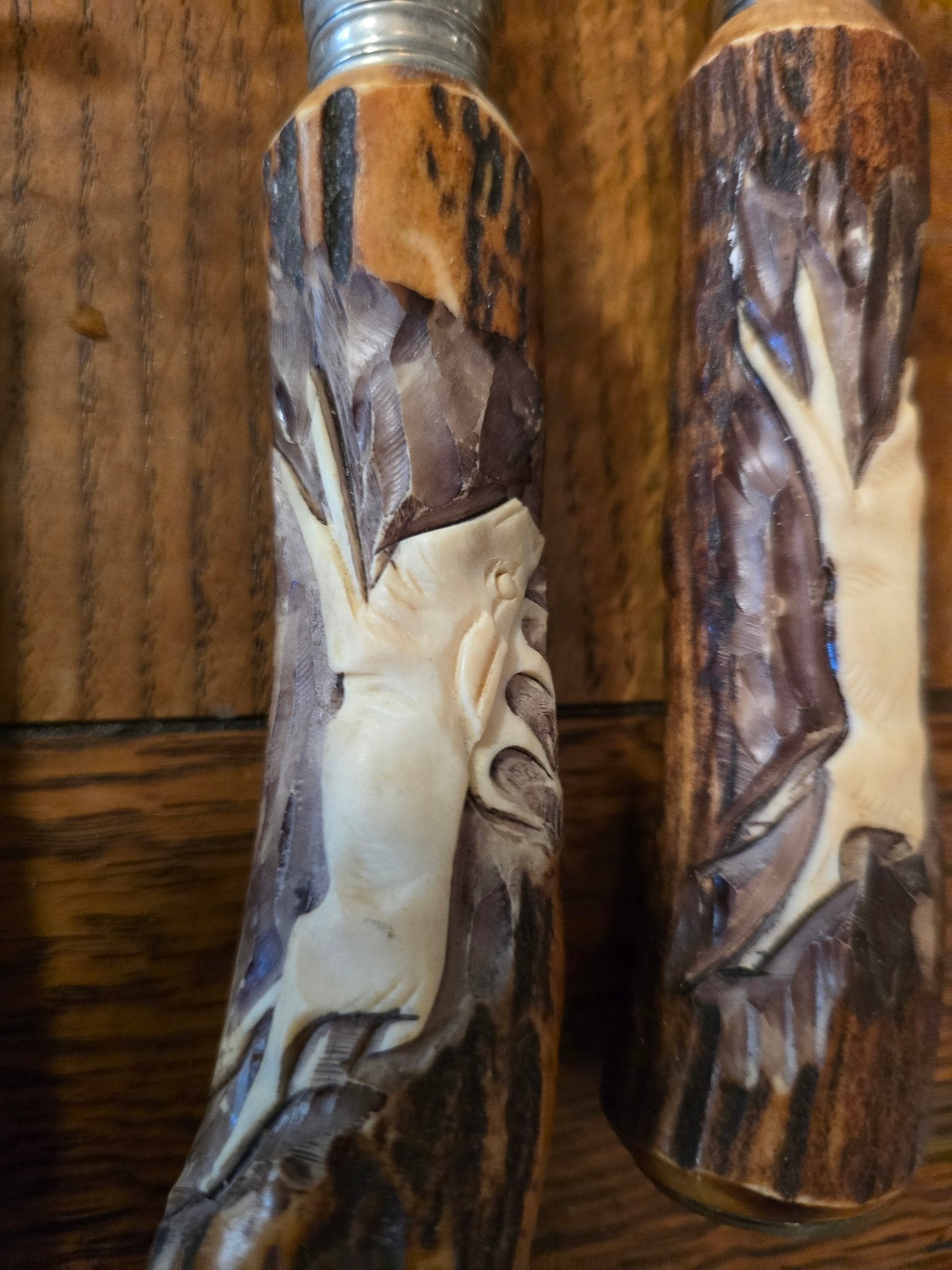 Vintage Anton Wingen Othello Solingen Germany Stag Handle 3pc Carving Set Deer Scene - Bayshore Treasures