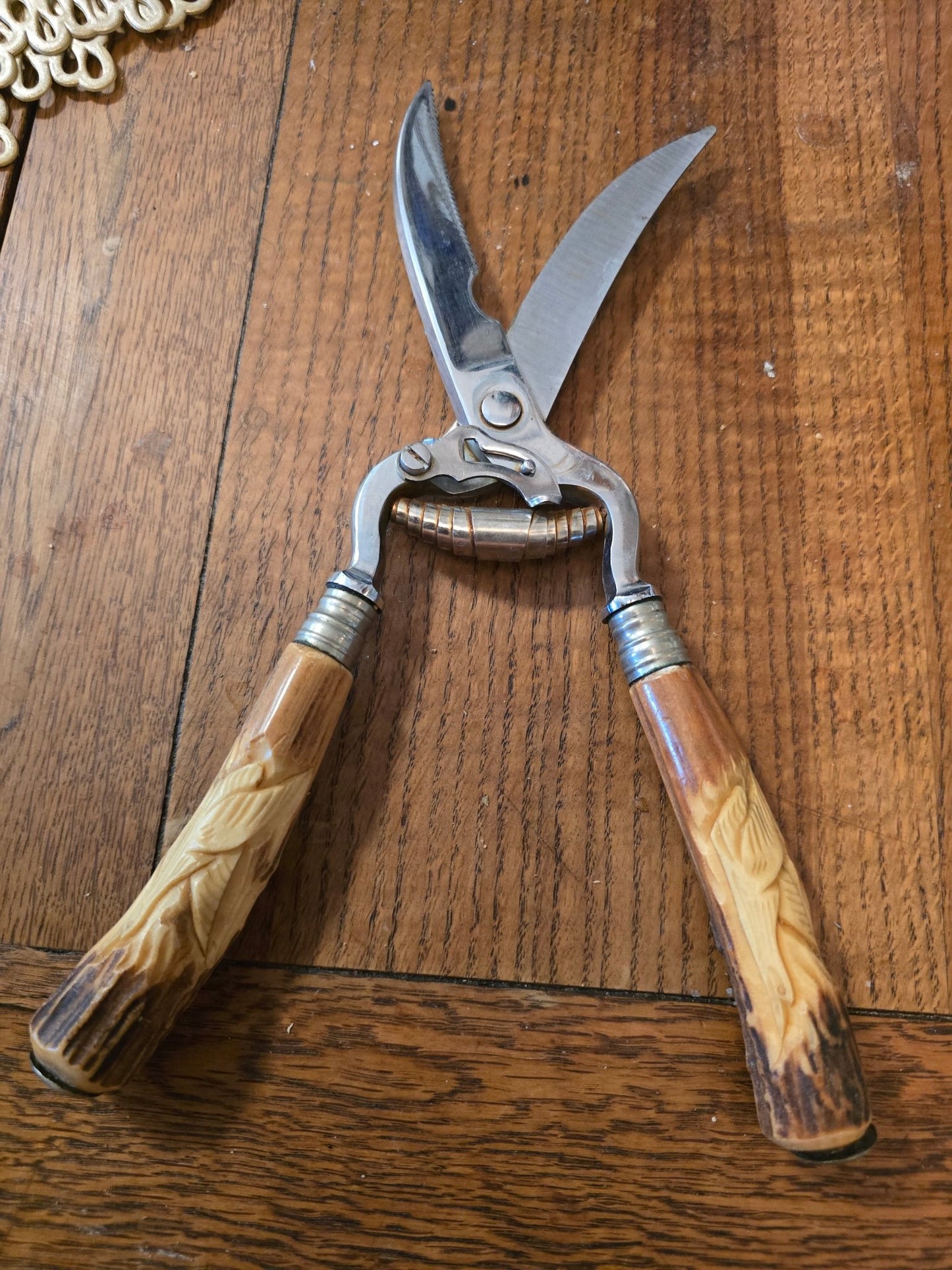 Vintage Anton Wingen Solingen Germany Stag Handle Game Poultry Shears Othello - Bayshore Treasures
