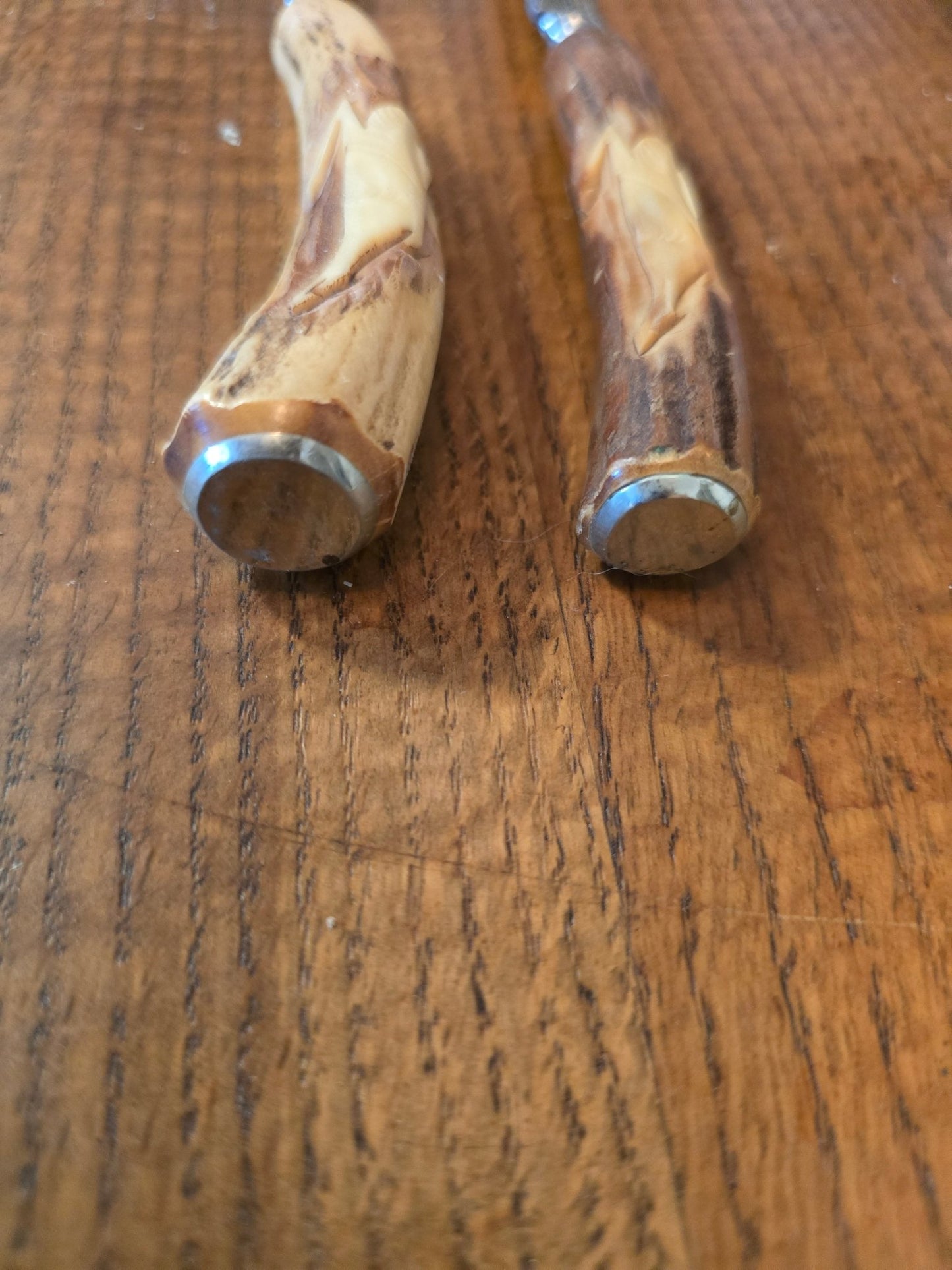 Vintage Anton Wingen Solingen Germany Stag Handle Knife & Fork Set Deer Scene - Bayshore Treasures