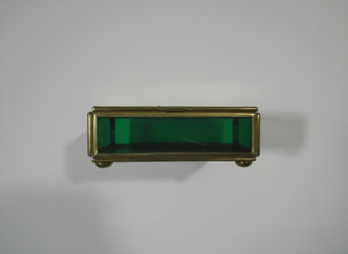 Vintage Brass & Green Stained Glass Trinket Box Footed Beveled Jewelry Box - Bayshore Treasures