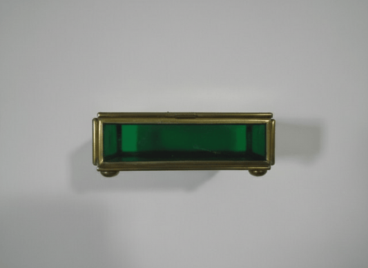 Vintage Brass & Green Stained Glass Trinket Box Footed Beveled Jewelry Box - Bayshore Treasures