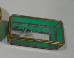 Vintage Brass & Green Stained Glass Trinket Box Footed Beveled Jewelry Box - Bayshore Treasures