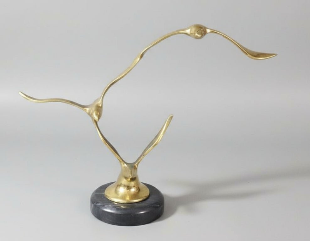 Vintage brass three seagulls statue 10.5 in marble base - Bayshore Treasures