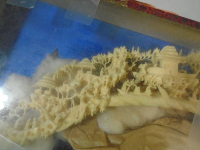 Vintage Chinese Carved Faux Ivory Resin Landscape Diorama in Display Box - Bayshore Treasures