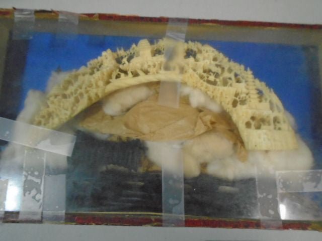 Vintage Chinese Carved Faux Ivory Resin Landscape Diorama in Display Box - Bayshore Treasures