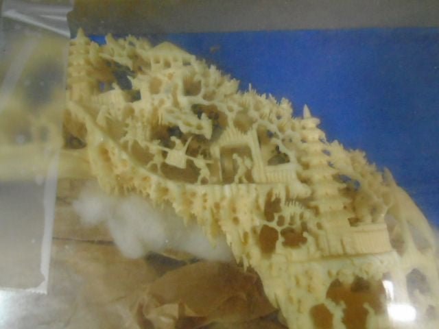 Vintage Chinese Carved Faux Ivory Resin Landscape Diorama in Display Box - Bayshore Treasures