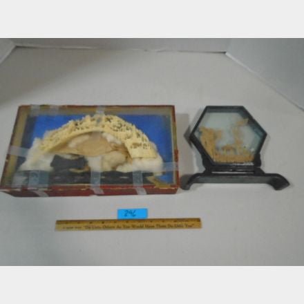 Vintage Chinese Carved Faux Ivory Resin Landscape Diorama in Display Box - Bayshore Treasures
