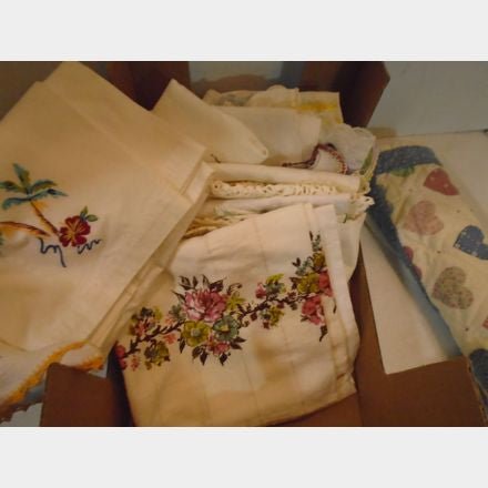Vintage embroidered Linens and heart hanging wall art - Bayshore Treasures