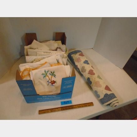 Vintage embroidered Linens and heart hanging wall art - Bayshore Treasures