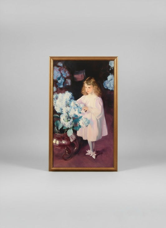 Vintage Girl Holding Flowers Framed Artwork 19x34 Inch with light - Bayshore Treasures